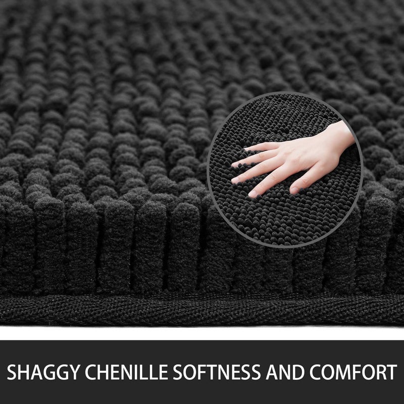 Noahas Bath Rugs 24'' x 36'' Bathroom Rug, Soft Luxury Chenille Bathroom Mats, Non-Slip and Absorbent Throw Rugs for Bath Tub, Plush Microfiber Shower Rug Machine Washable Floor Carpet, Black - Image 4